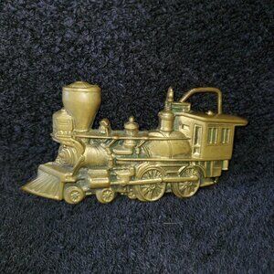 STEAM LOCOMOTIVE VINTAGE MENS BRASS BELT BUCKLE